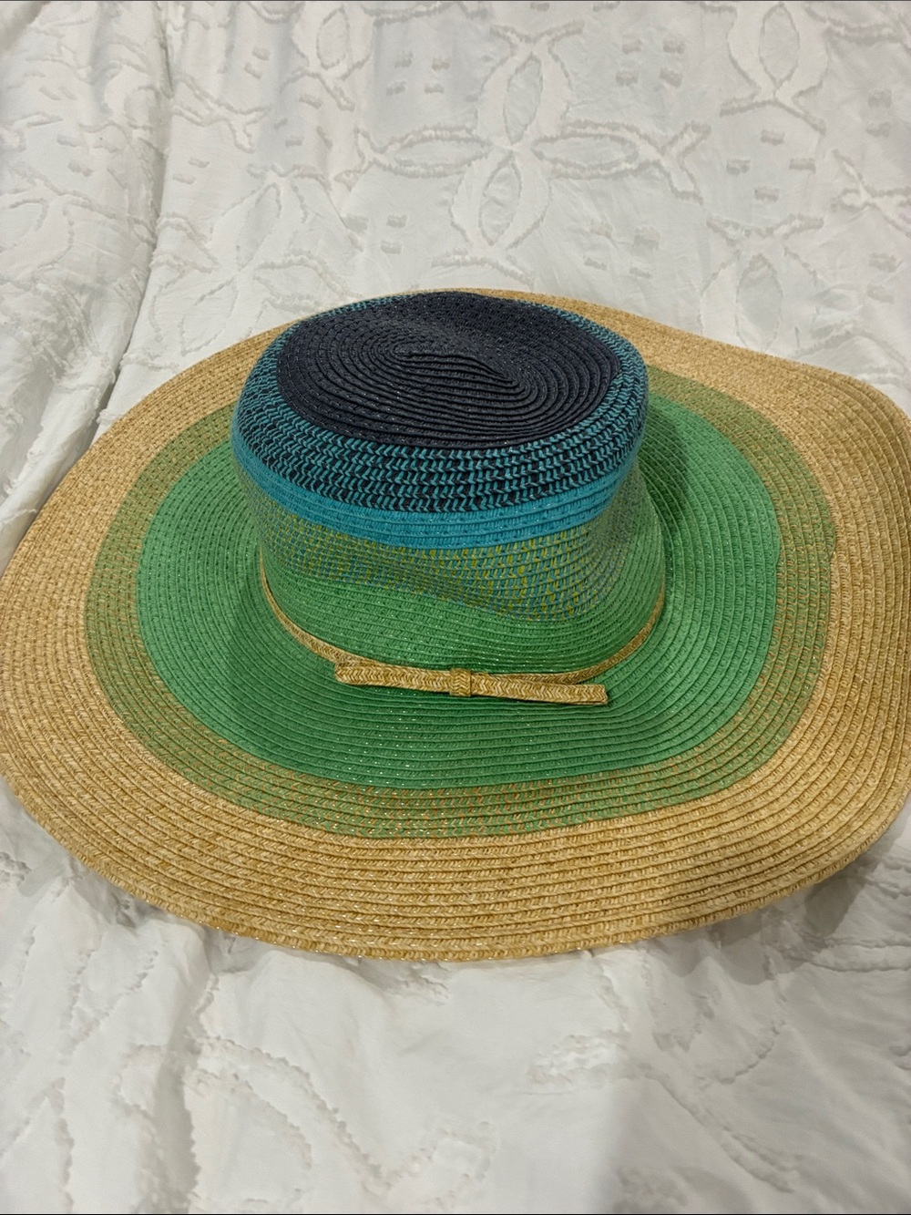 Magid Multicolor Woven Sun Hat with Navy, Teal & Green